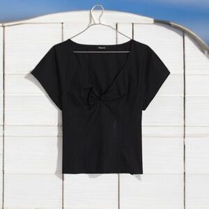🌻NEW w/tags Madewell Black Twist-Front Seamed Top in Poplin Size 12